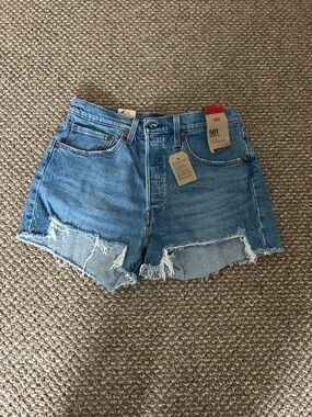 Levi's 501 Cutoff Distressed Denim Shorts in Light Blue